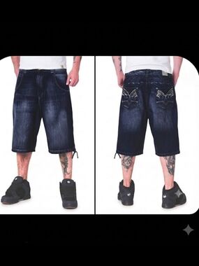 Men's Dark Wash Denim Knee-Length Shorts